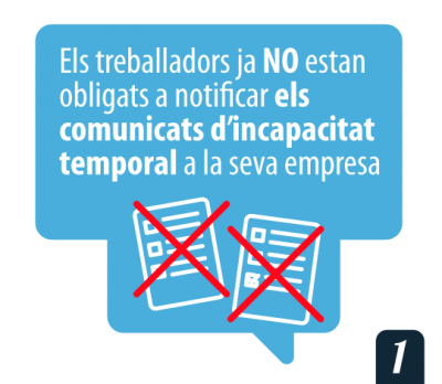 Els treballadors ja NO estan obligats a notificar els comunicats d'incapacitat temporal a la seva empresa