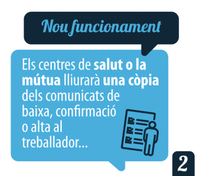Nou funcionament. Els centres de salut o la mútua lliurarà una còpia dels comunicats de baixa, confirmació o alta al treballado